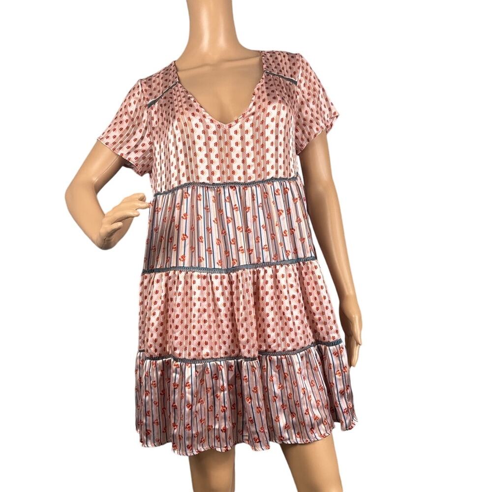Urban Outfitters Pippa Mini Dress Chiffon Tiered Size S Boho Cottagecore Coastal - Picture 2 of 9